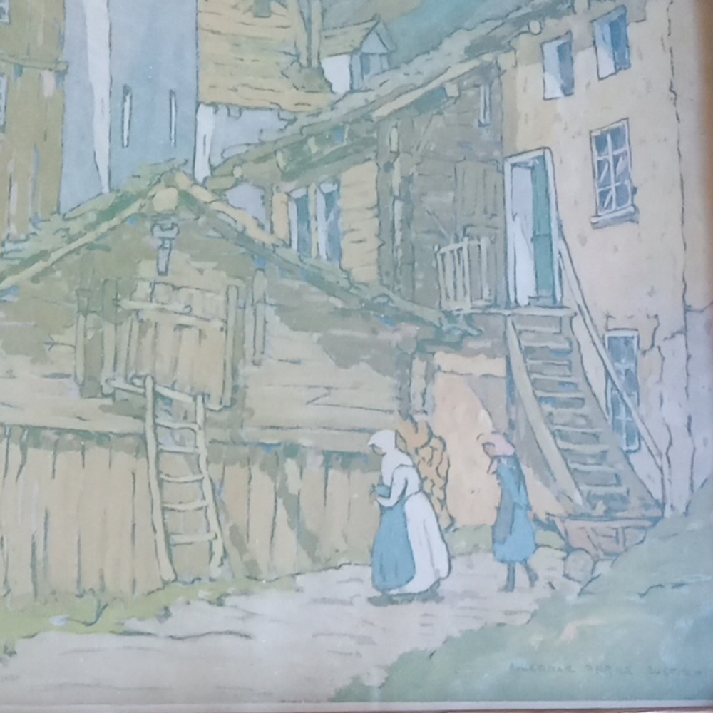 Vintage Swiss Framed Mountain Village Art - Picture 7 of 9